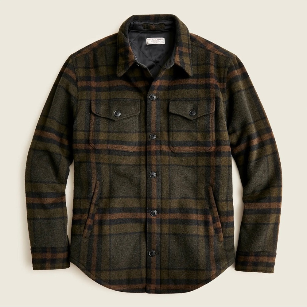 J. Crew Wallace & Barnes lined brushed wool shirt-jacket in plaid — Size XL